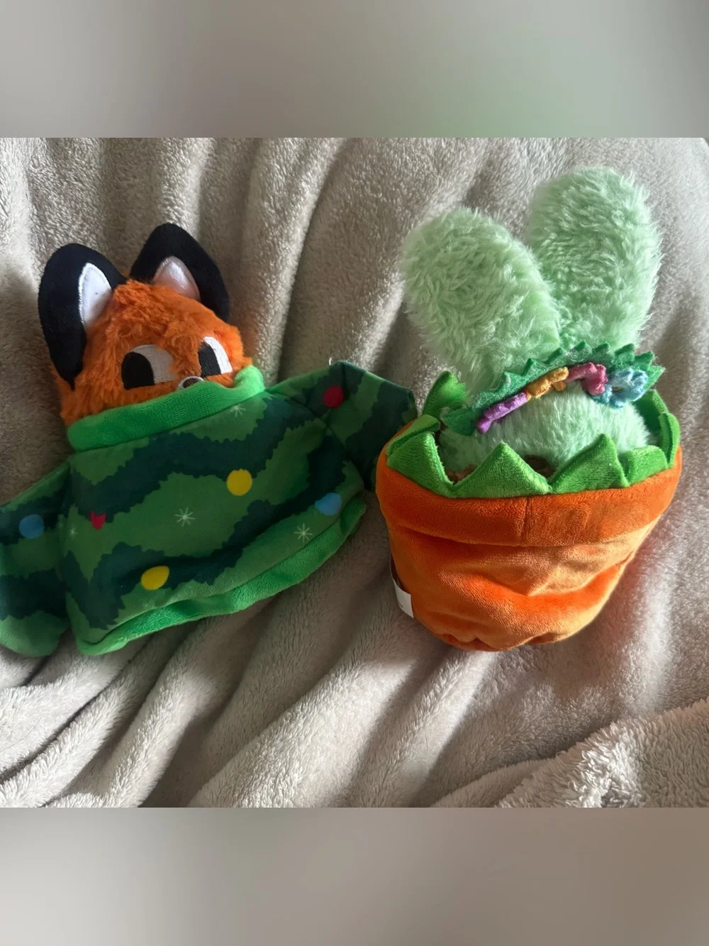 Plush Orange Fox & Mint Green Bunny Dog Toy Duo - Soft Squeaky Playmates